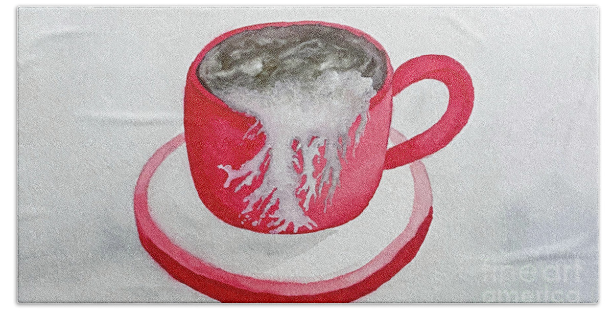 Latte Beach Towel featuring the painting Latte in a Red Mug by Lisa Neuman
