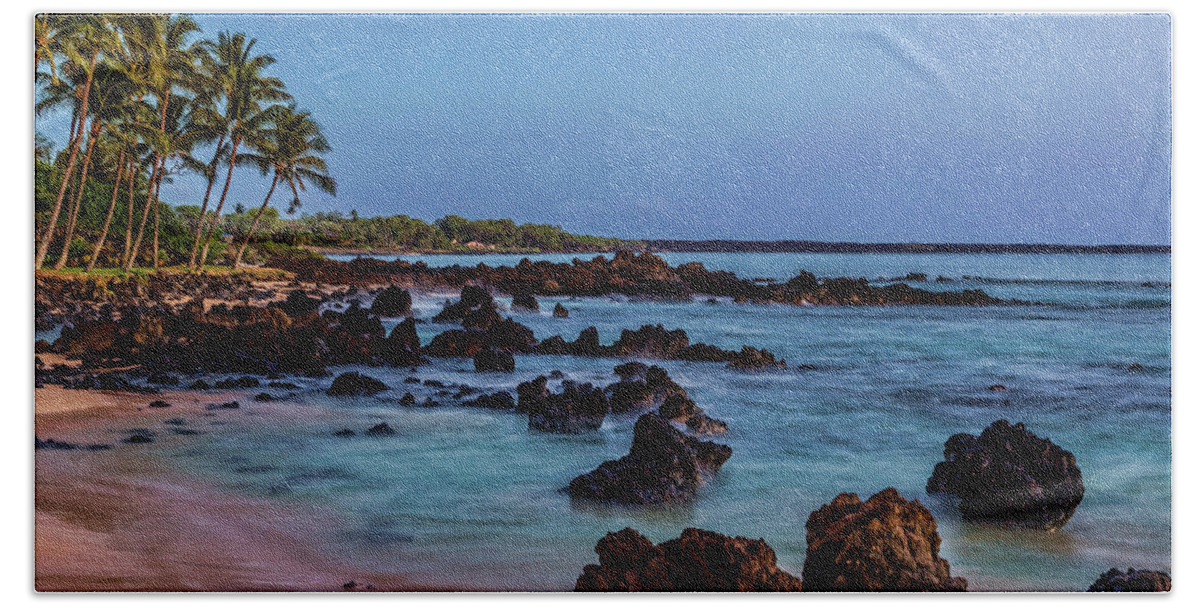 Makena Beach Towel featuring the photograph Lava Rocks at Dusk by Kelley King