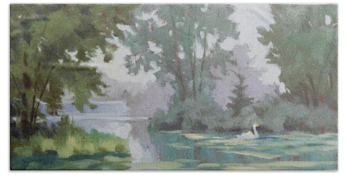Summer Beach Towel featuring the painting Layers of Mist by K M Pawelec