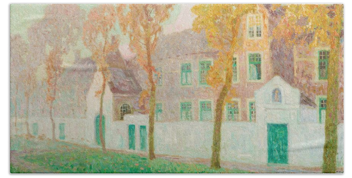  Beach Towel featuring the drawing Le Beguinage A Bruges art by Gustave De Smet Dutch