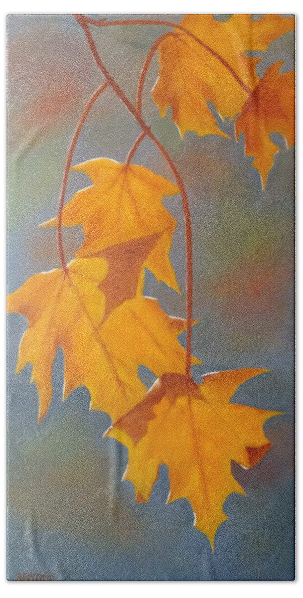 Autumn Beach Towel featuring the painting Leaves of Gold by Marlene Little