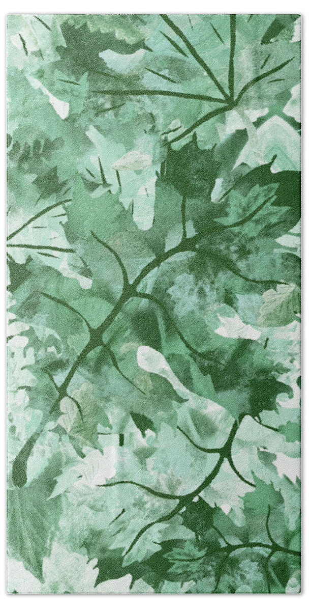 Teal Gray Leaves Beach Towel featuring the painting Leaves Serenade Organic Nature Teal Gray Monochrome Watercolor III by Irina Sztukowski