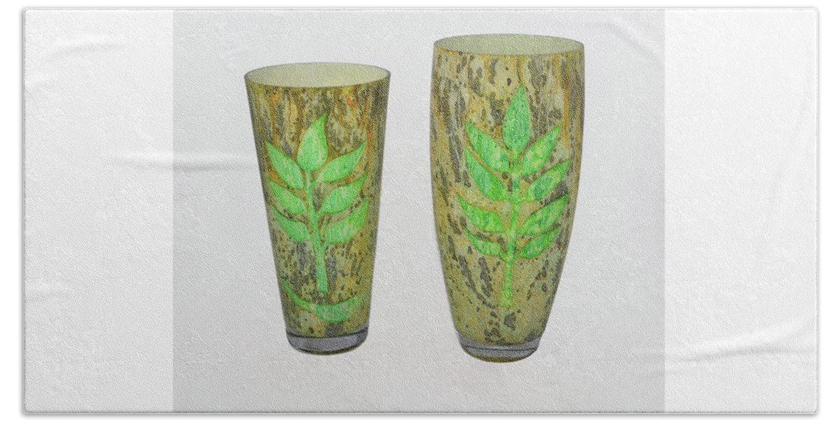 Green Beach Towel featuring the glass art Leaves set of two by Christopher Schranck