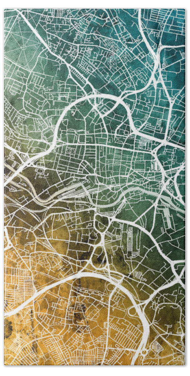 Leeds Beach Towel featuring the digital art Leeds England Street Map #42 by Michael Tompsett