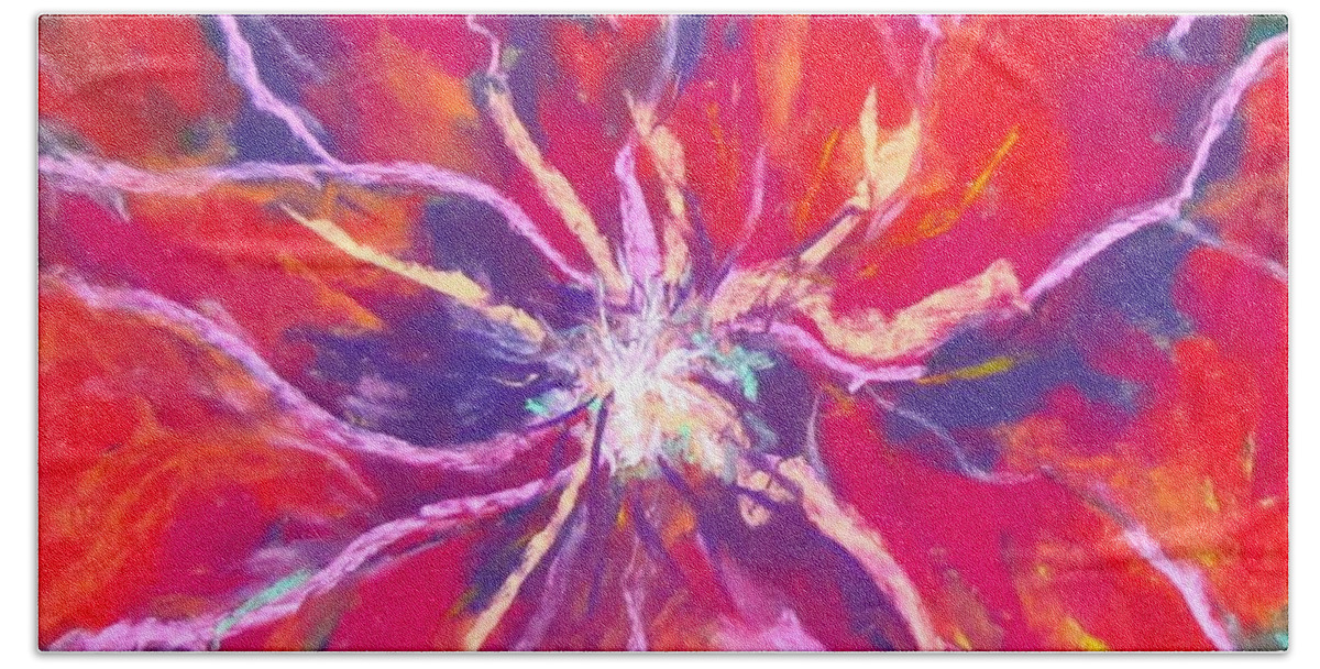 Red Beach Towel featuring the pastel Lefthand Abstracts Series #3 - Red Fora Macro by Barbara O'Toole