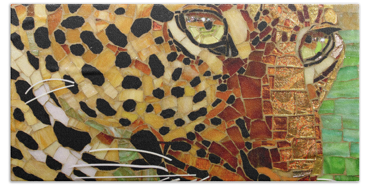 Cynthie Fisher Beach Towel featuring the painting Leopard Glass Mosaic by Cynthie Fisher