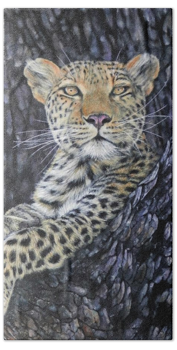 Leopard Beach Towel featuring the painting Leopard Lookout by John Neeve