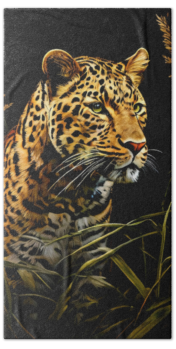 Leopard Beach Towel featuring the digital art Leopard by Manjik Pictures