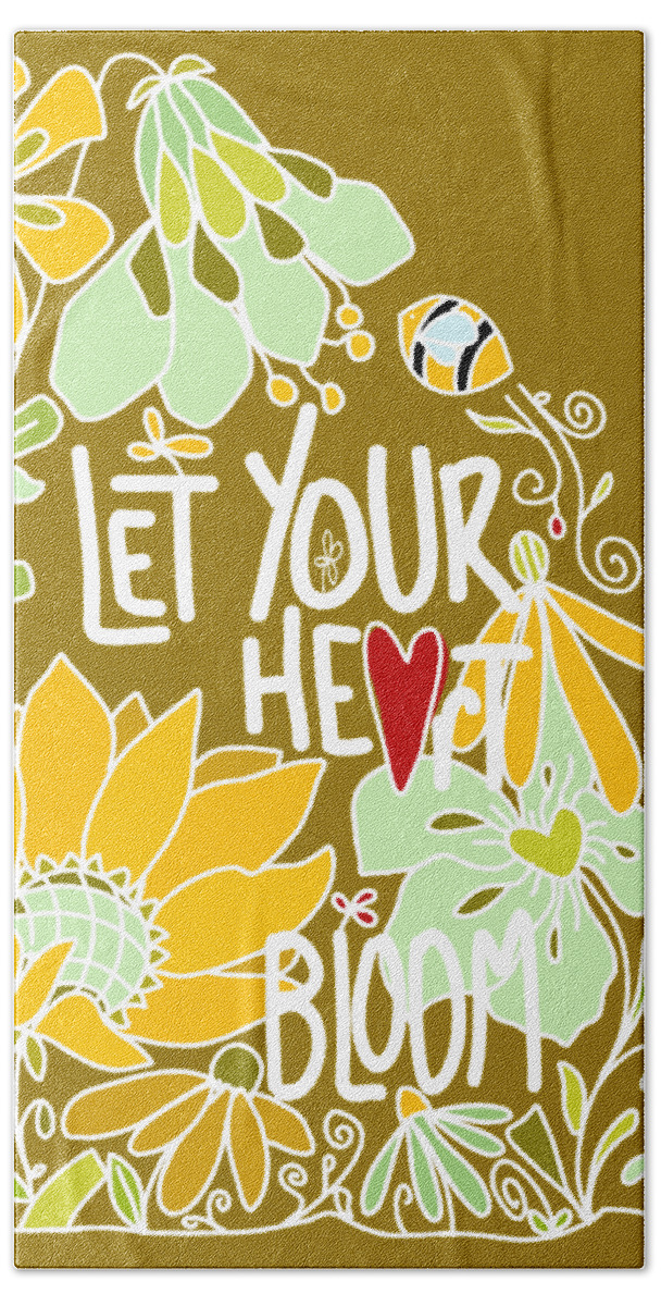 Let Your Heart Bloom Beach Towel featuring the digital art Let Your Heart Bloom - Mint Green and Yellow and White Line Art by Patricia Awapara