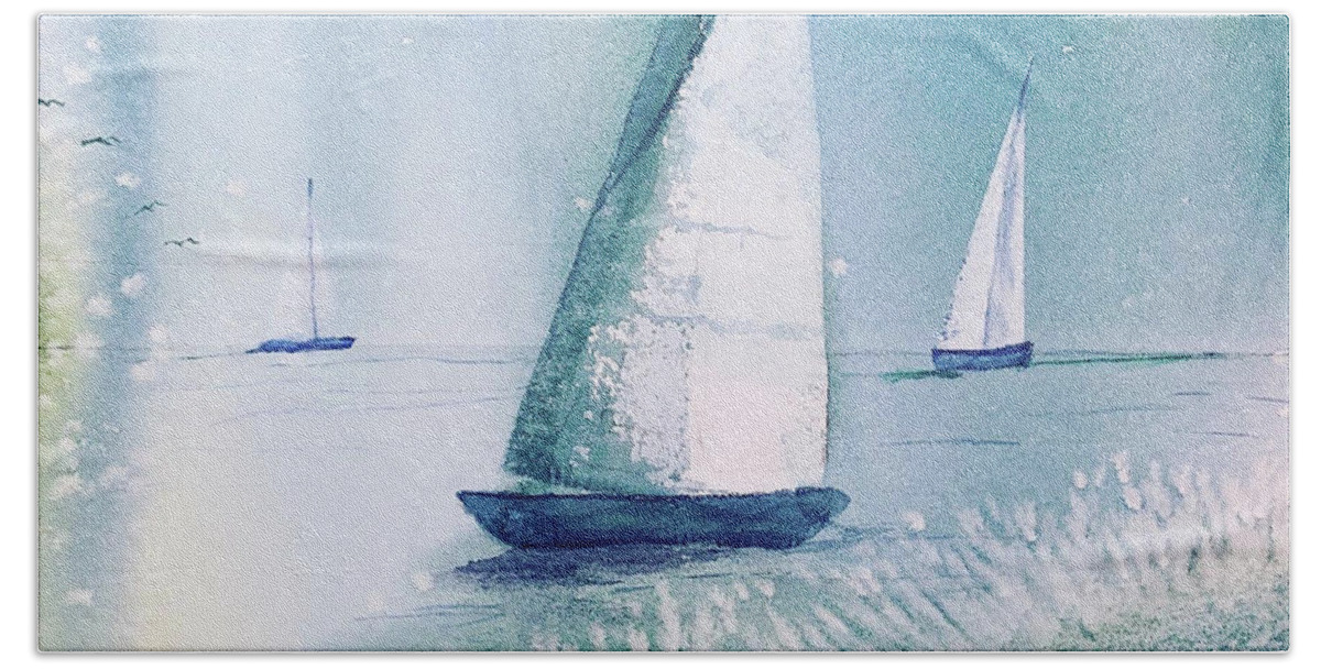 Seascape Beach Towel featuring the painting Let's Sail by Catherine Ludwig Donleycott