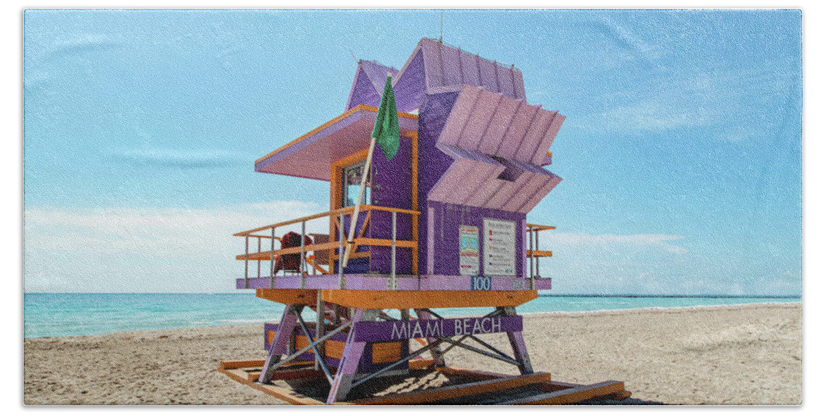 Atlantic Beach Towel featuring the photograph Lifeguard Tower 100 South Beach Miami, Florida by Beachtown Views