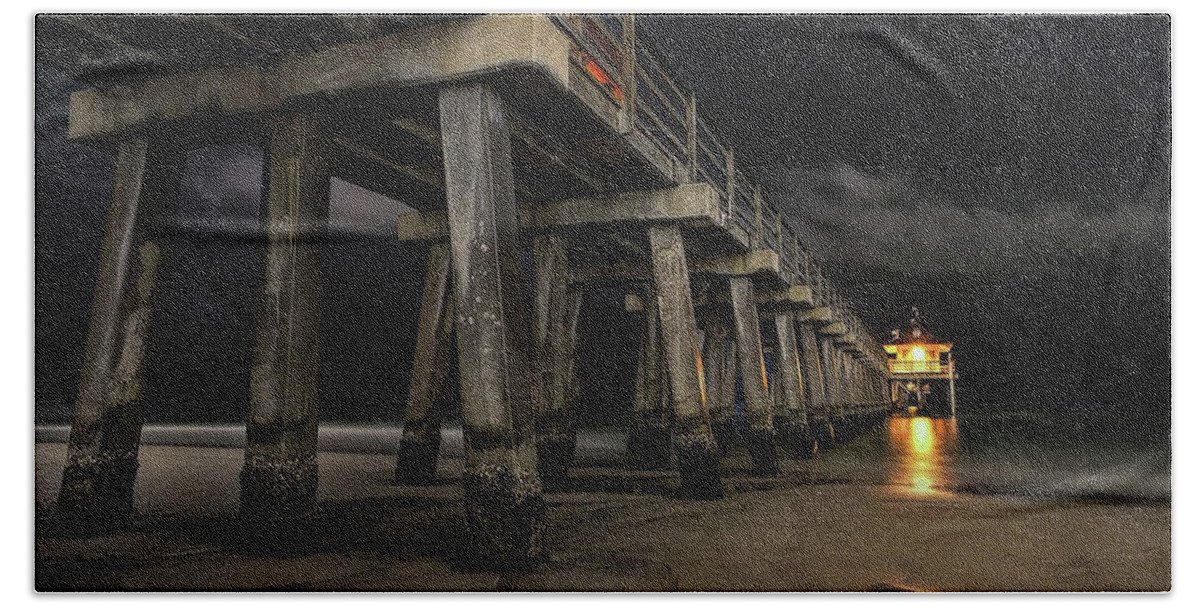 Pier Beach Towel featuring the photograph Light At The End by Steve Ladner