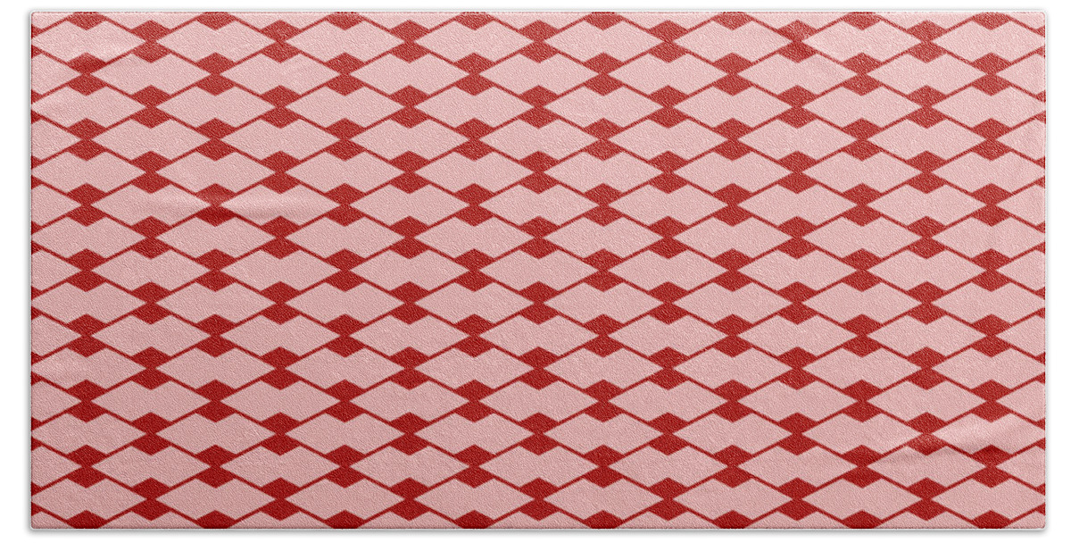 Pattern Beach Towel featuring the painting Light Diamond Grid With Filled Inset Pattern in Light Coral And Venetian Red n.1878 by Holy Rock Design