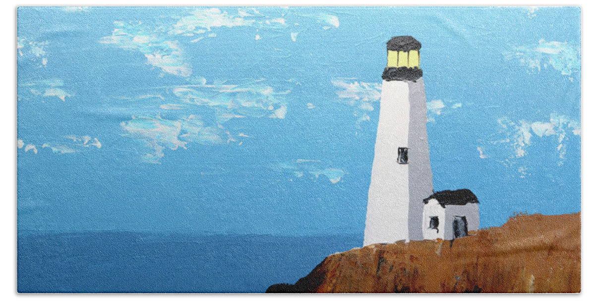 Lighthouse Beach Towel featuring the painting Lighthouse Bluff by K Bradley Washburn