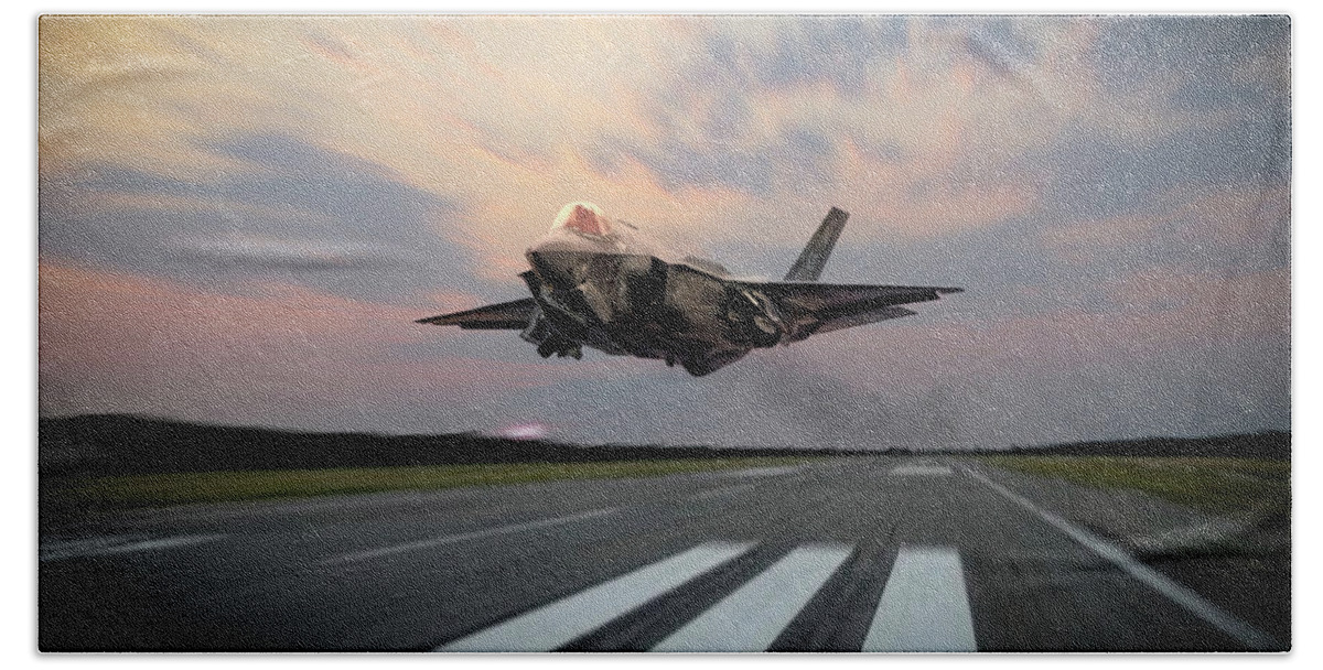 F-35 Lightning Ii Beach Towel featuring the digital art Lightning Launch by Airpower Art