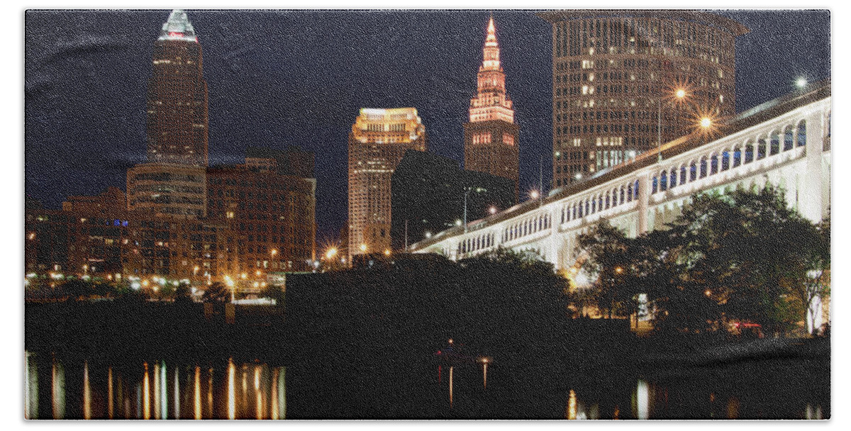 Cleveland Ohio Beach Sheet featuring the photograph Lights In Cleveland Ohio by Dale Kincaid