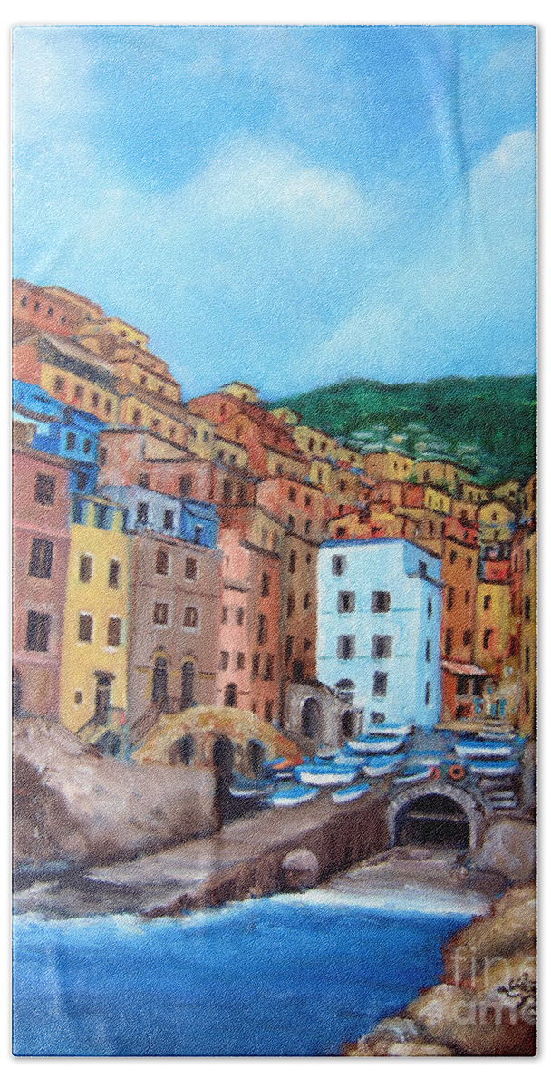 Italy Beach Towel featuring the painting Cinque Terre by Leonardo Ruggieri