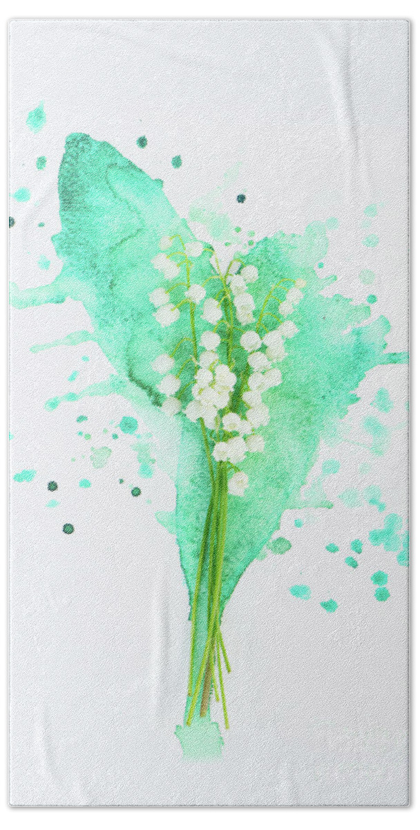 Lilly Of The Valley Beach Towel featuring the photograph Lilly of the valley on watercolor by Anastasy Yarmolovich