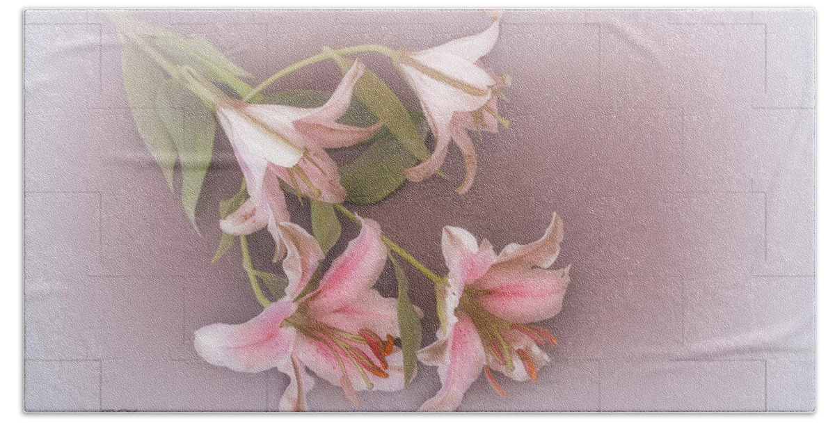 Flowers Beach Towel featuring the photograph Lilies in Pink by Elaine Teague