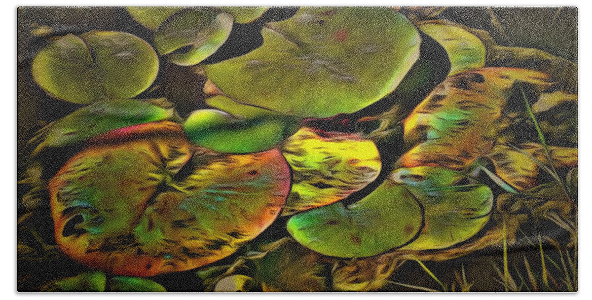 Lily Beach Towel featuring the mixed media Lily Pads by Christopher Reed