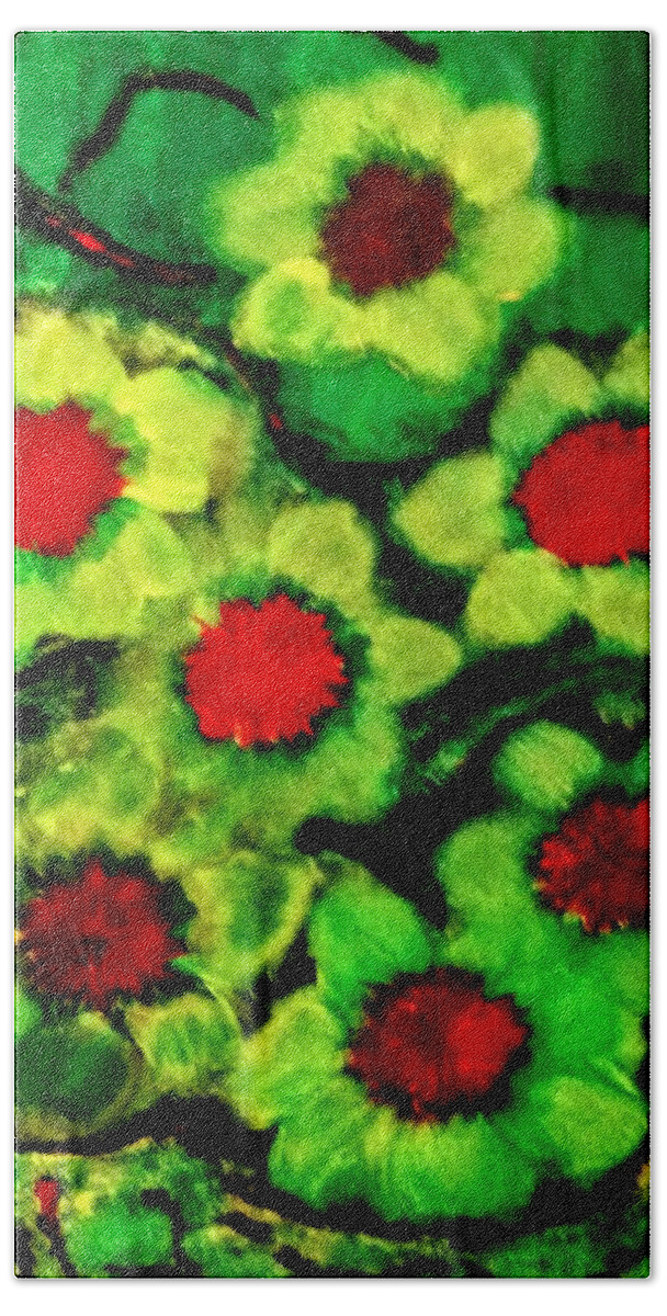 Lime Beach Towel featuring the painting Lime Flower by Anna Adams