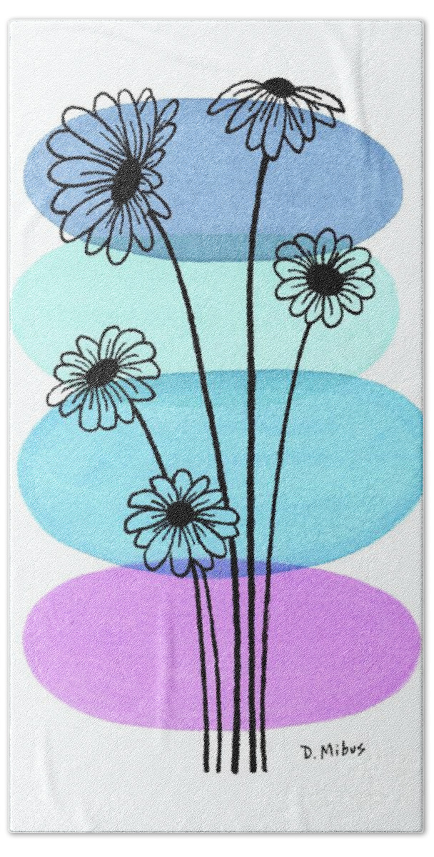 Mid Century Daisies Beach Towel featuring the painting Line Drawing Botanical 5 by Donna Mibus