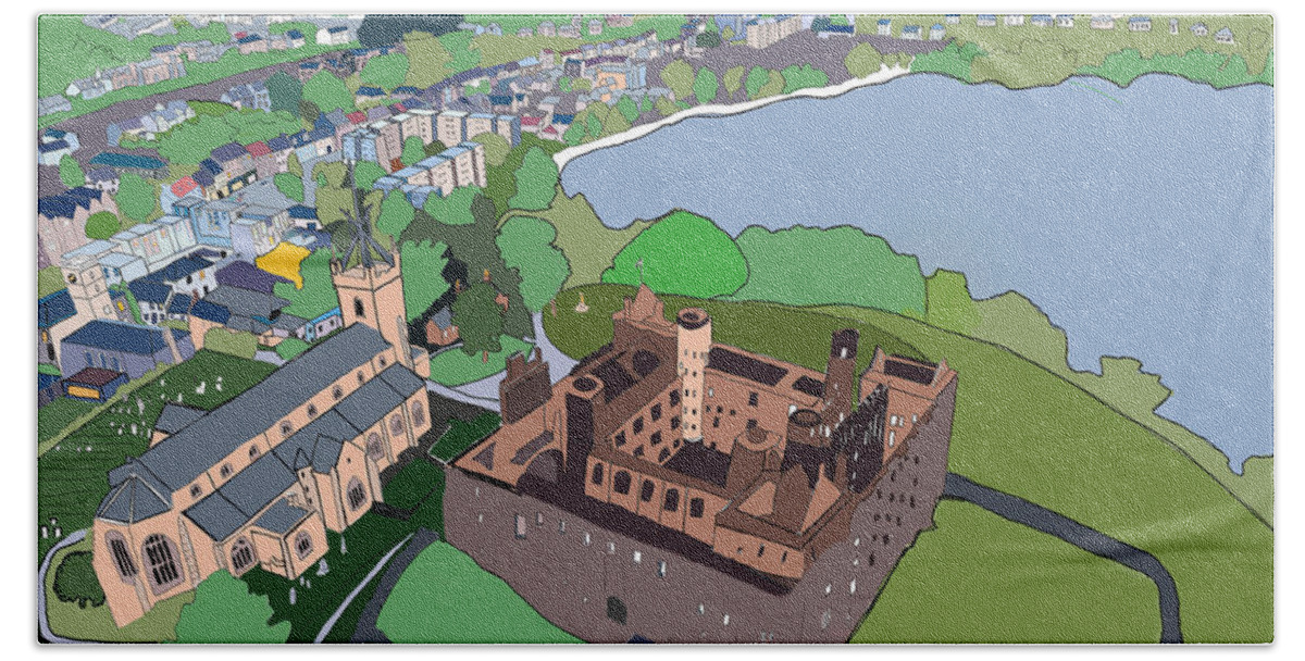Linlithgow Beach Towel featuring the digital art Linlithgow Palace by John Mckenzie