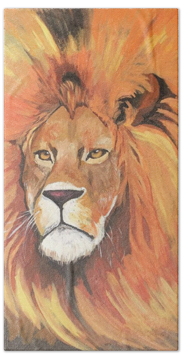  Beach Towel featuring the painting Lion by Jam Art