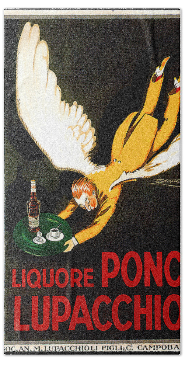 Liquore Poncio Lupacchioli Beach Towel featuring the painting Liquore Poncio Lupacchioli Advertising Poster by Lucien Achille Mauzan