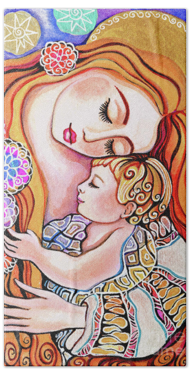 Mother And Child Beach Towel featuring the painting Little Angel Sleeping v1 by Eva Campbell