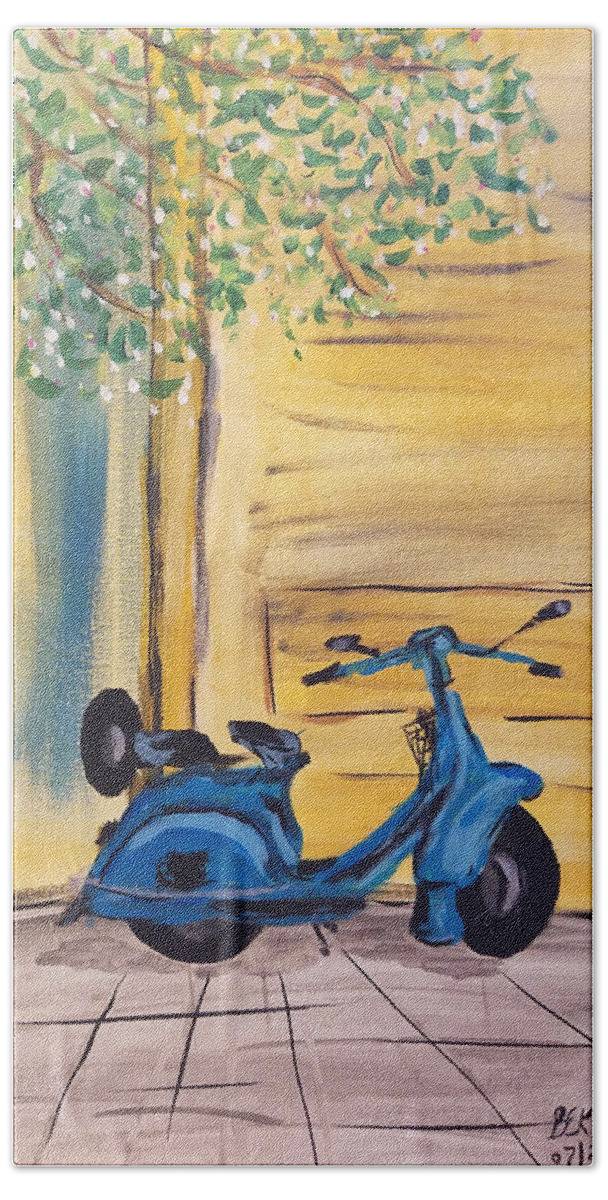 Scooter Beach Towel featuring the painting Little Blue Scooter by Brent Knippel