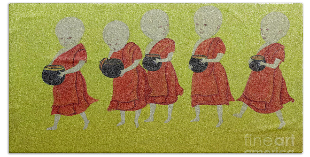 Little Buddha Beach Towel featuring the painting Little Buddha by Shurentsetseg Batdorj