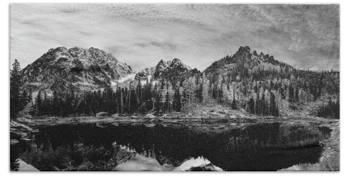Black Beach Towel featuring the photograph Little Colchuck Lake Black and White by Pelo Blanco Photo