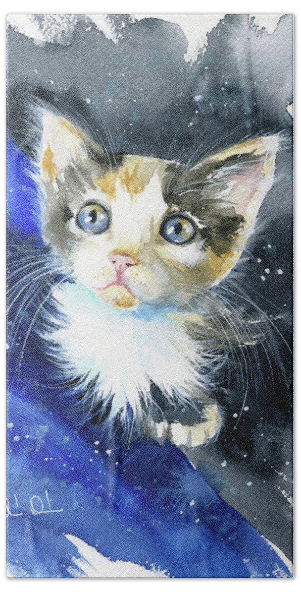 Kitten Beach Towel featuring the painting Little Grace Kitten Painting by Dora Hathazi Mendes