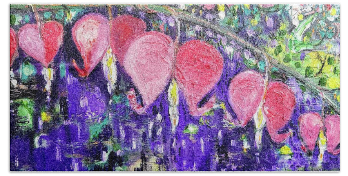 Bleeding Heart Beach Towel featuring the painting Little Treats by Evelina Popilian