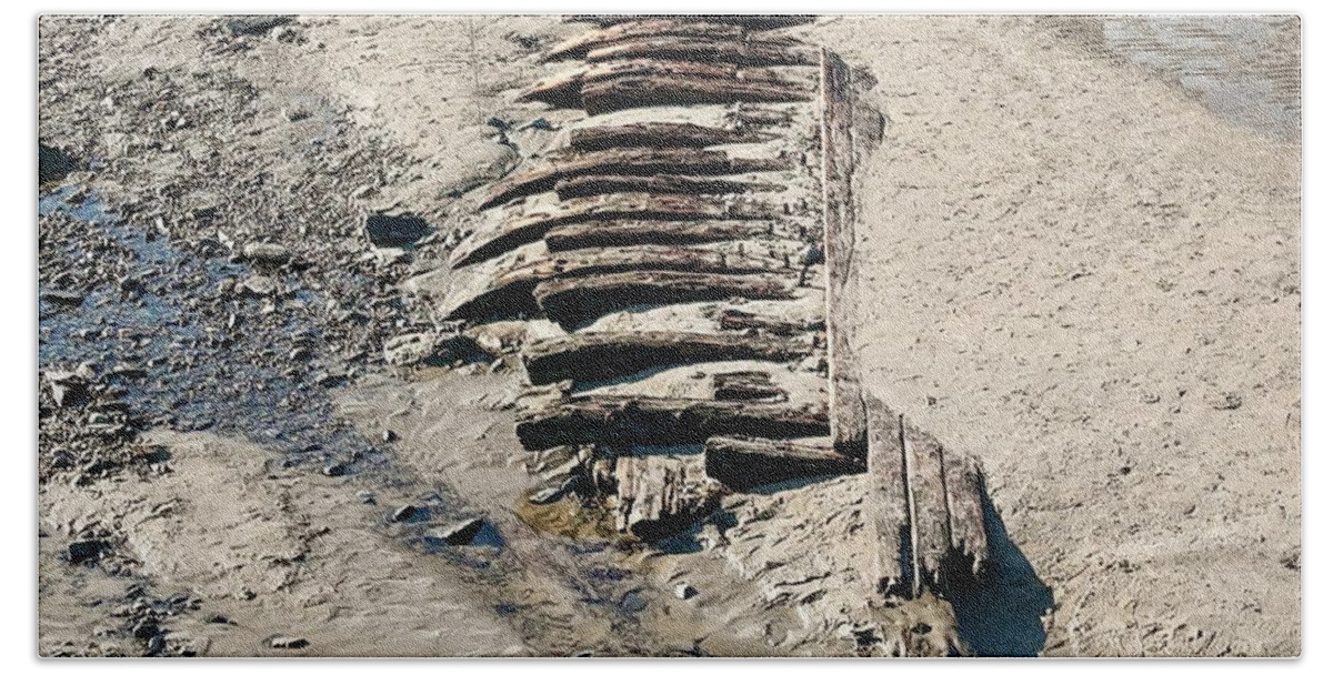  Beach Towel featuring the photograph Lizzie Carr, shipwreck remnants by John Gisis