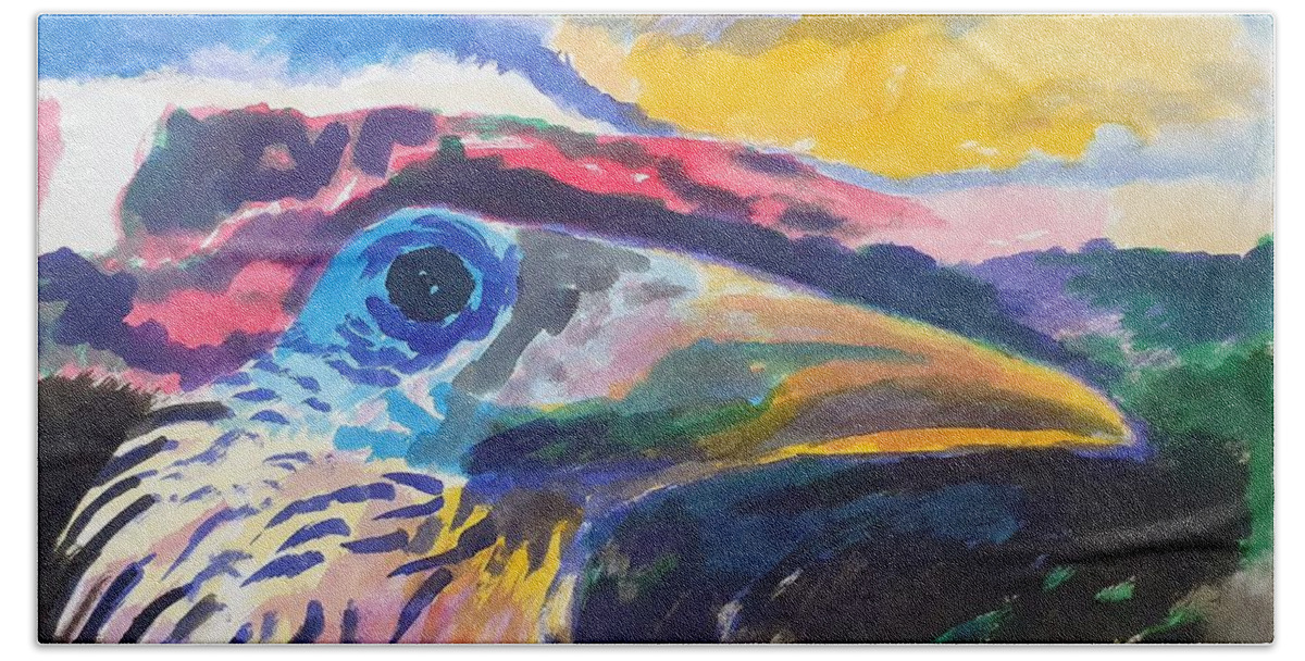 Tucano Beach Towel featuring the painting L'occhio del tucano by Enrico Garff