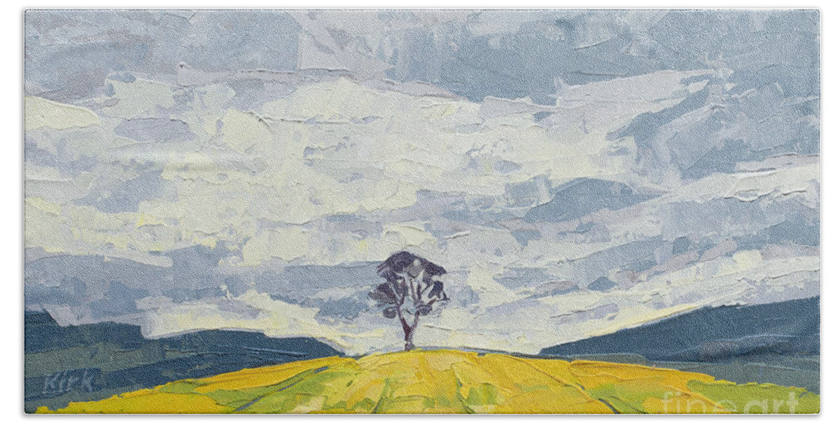 Oil Painting Beach Towel featuring the painting Lone Tree, 2015 by PJ Kirk
