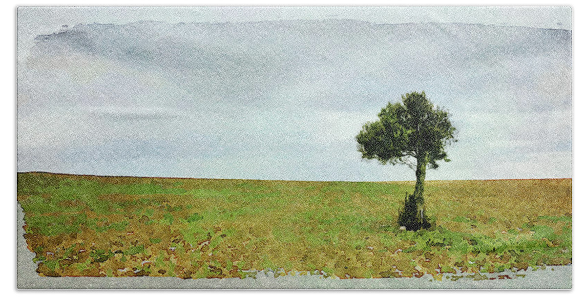 Olive Tree Beach Towel featuring the photograph Lonely Olive tree with moving clouds by Michalakis Ppalis