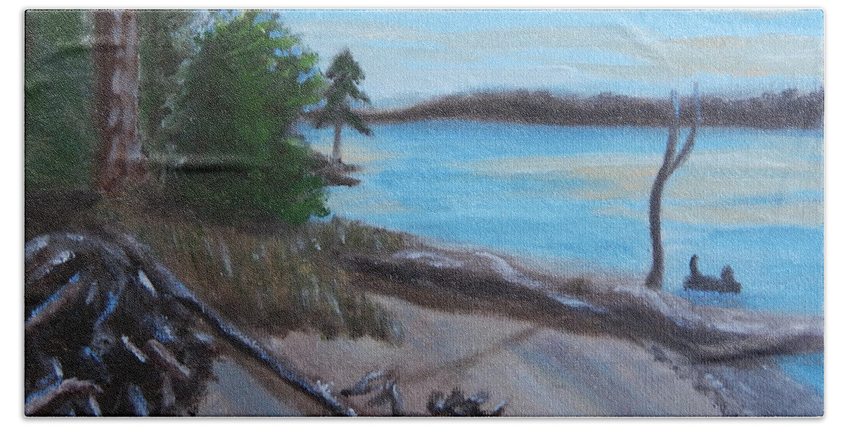 Landscape Beach Towel featuring the painting Long Creek Beach by Mike Kling