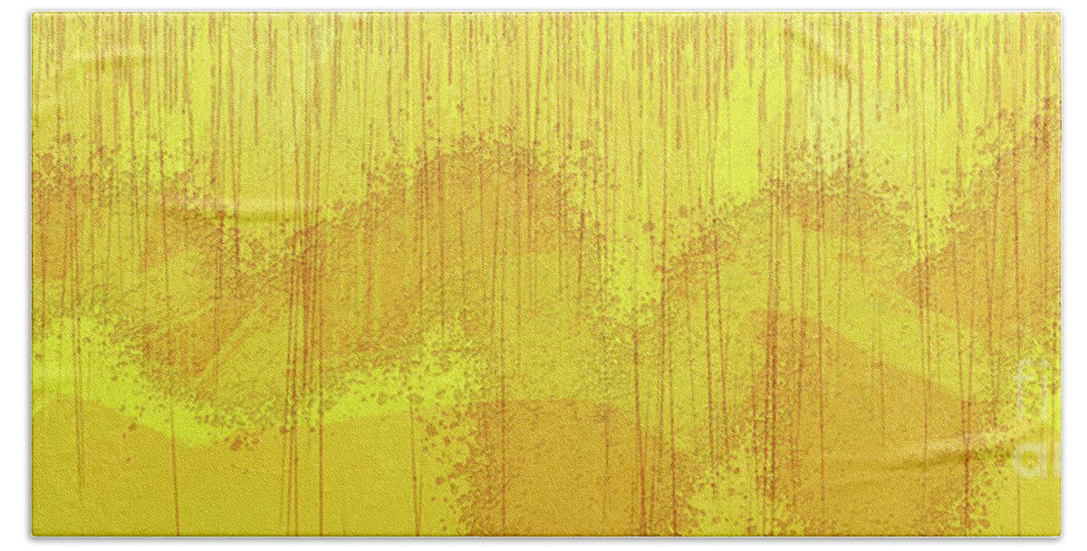 Abstract Beach Towel featuring the digital art Long Improvisation in Yellows by Bentley Davis