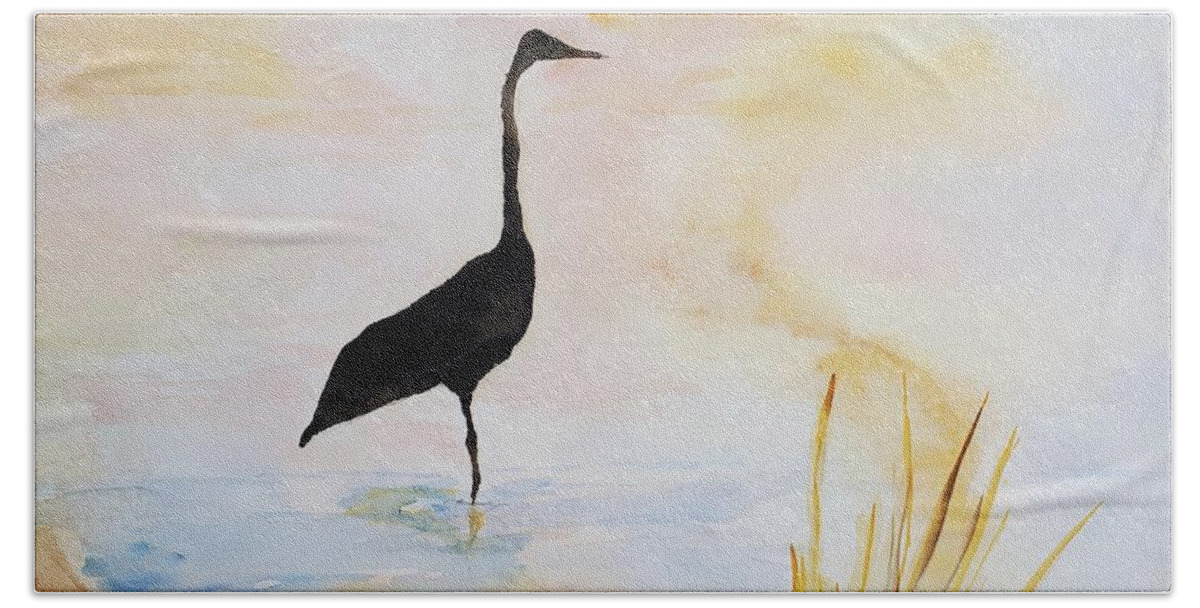 Heron Beach Towel featuring the painting Looking Forward by Claudette Carlton