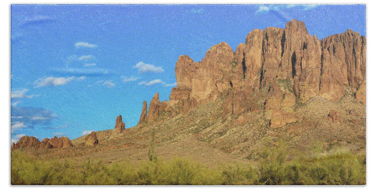 Arizona Beach Towel featuring the photograph Lost Dutchman View of Superstition Mountains by Dawn Richards