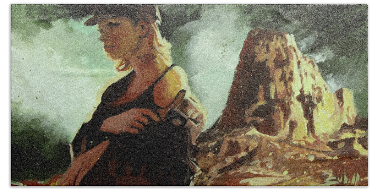 Gothic Beach Towel featuring the painting Lost Girl by Sv Bell