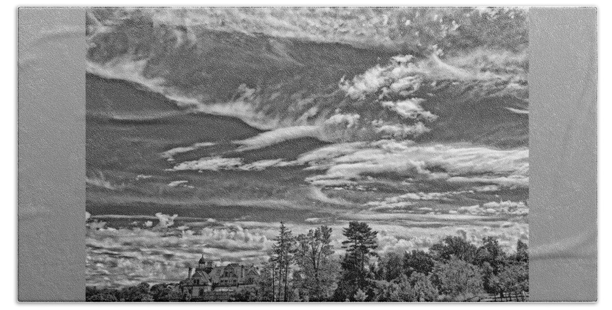 B&w Beach Towel featuring the photograph Lots of Clouds Over The Masters School by Russ Considine