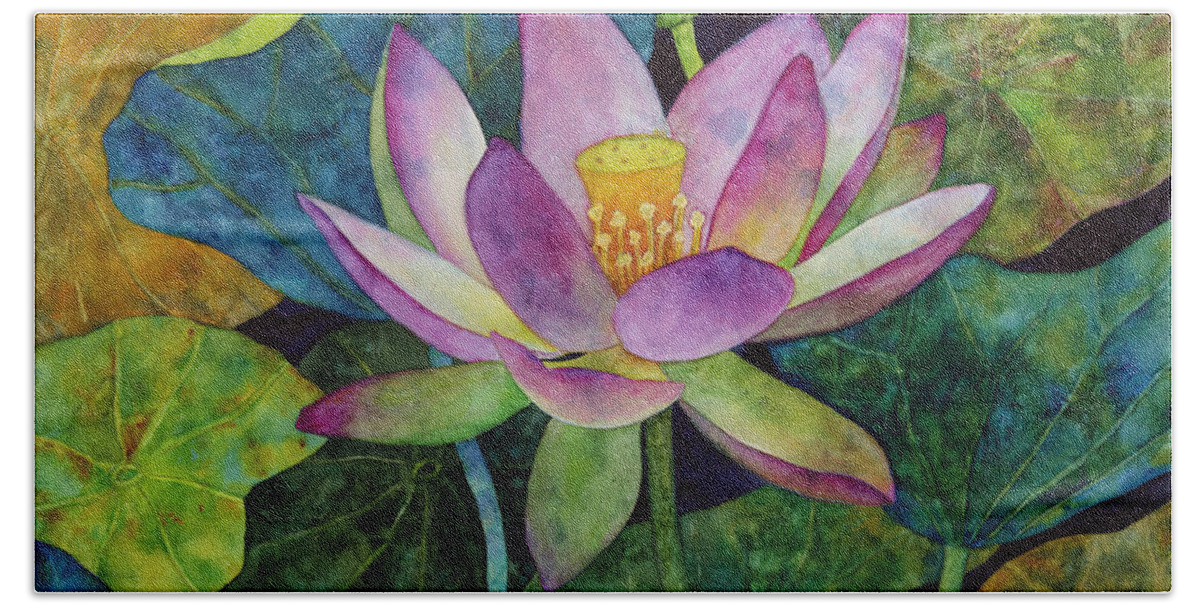 Watercolor Beach Towel featuring the painting Lotus Bloom by Hailey E Herrera