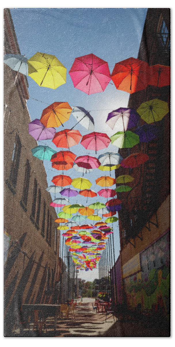 Louisville Ohio Umbrella Alley Beach Towel featuring the photograph Louisville Ohio Umbrella Alley by Dale Kincaid