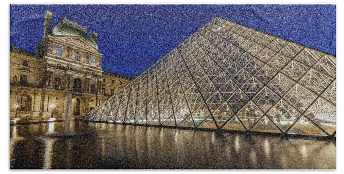 Louvre Beach Towel featuring the photograph Louvre Lighted by Daniel M Walsh