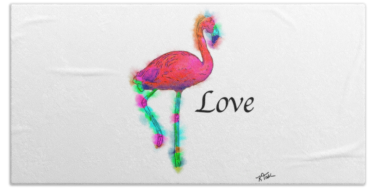 Flamingo Beach Towel featuring the digital art Love - Abstract Flamingo Step by Kirt Tisdale