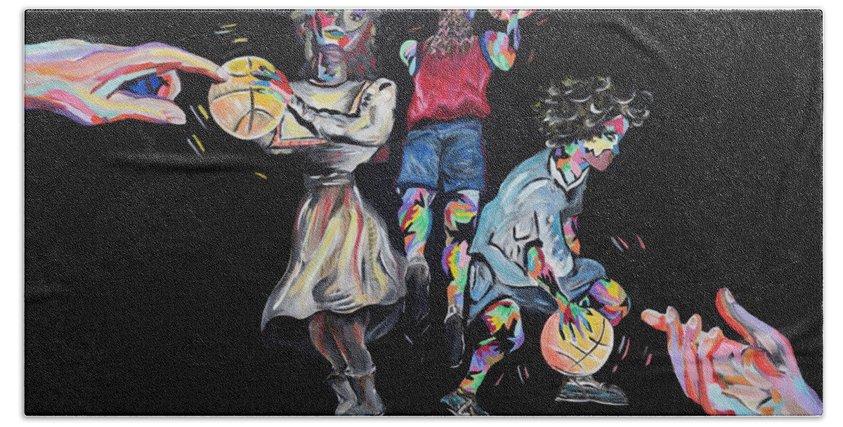 Team Beach Towel featuring the painting Love and Basketball by Chiquita Howard-Bostic
